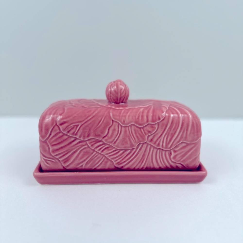 Pink Cabbageware Ceramic Butter Dish